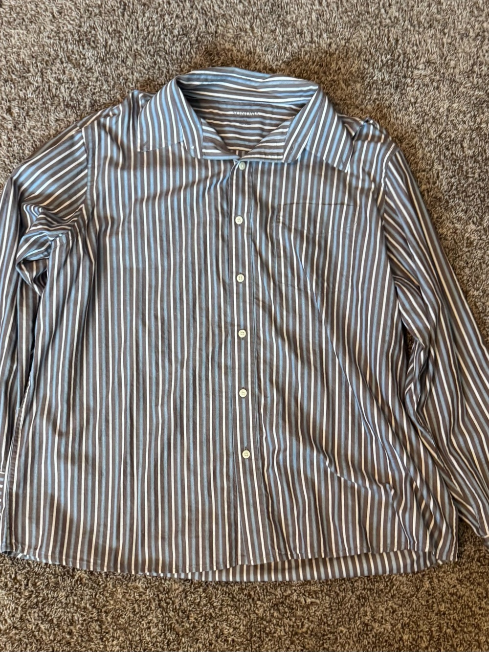 Men's Sonoma Blue, Brown and White Striped Button-Up Shirt